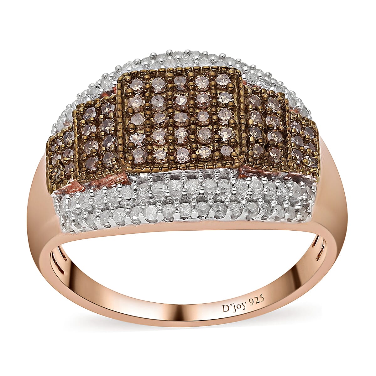 Natural Champagne and White Diamond Vintage Dome Ring in Sterling Silver