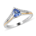 Tanzanite and Natural White Zircon Ring in Vermeil Yellow Gold and Platinum Over Sterling Silver (Size 7.0) 0.50 ctw - Sticky add to cart bar