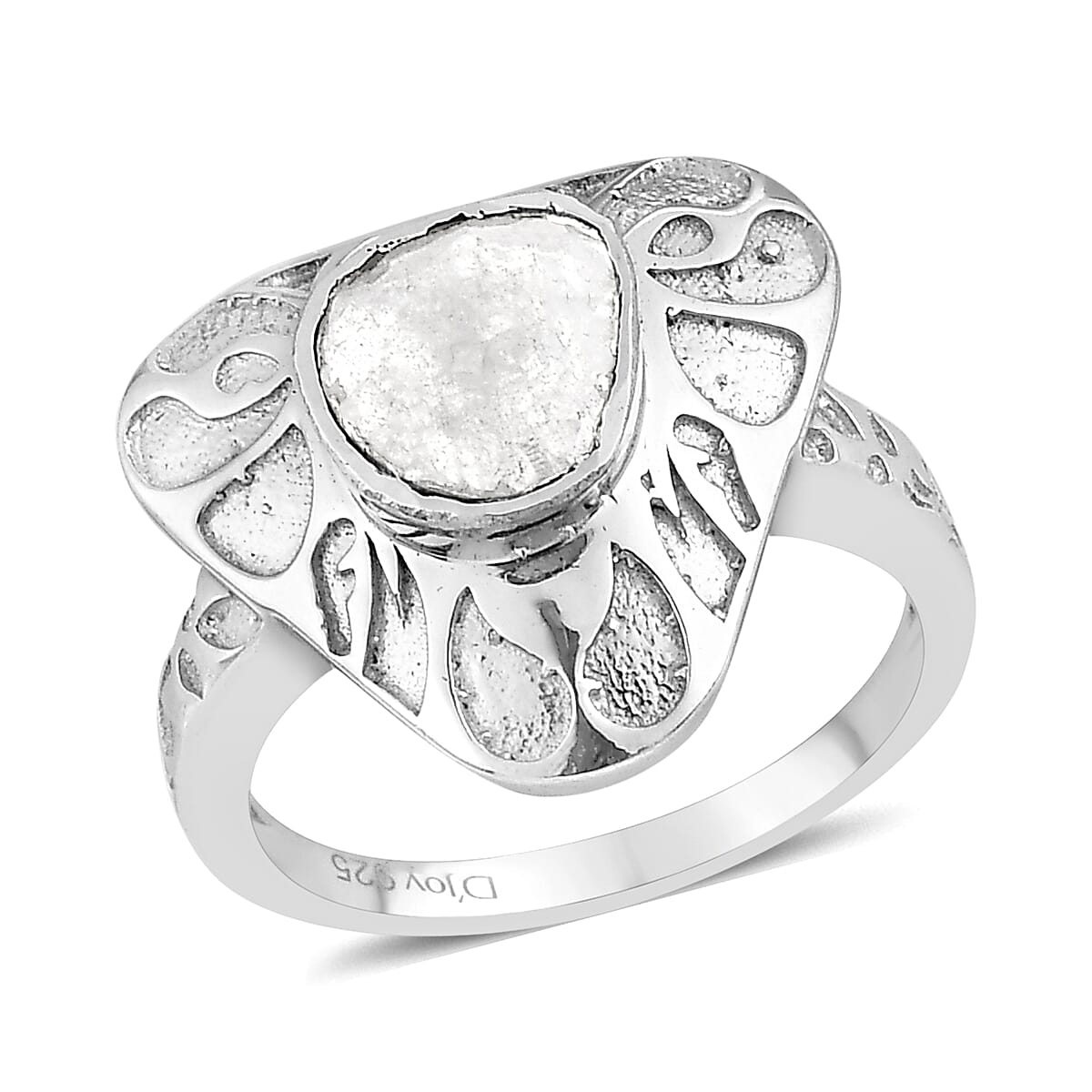 Polki Diamond Solitaire Ring in Platinum Over Sterling Silver 0.33 ctw