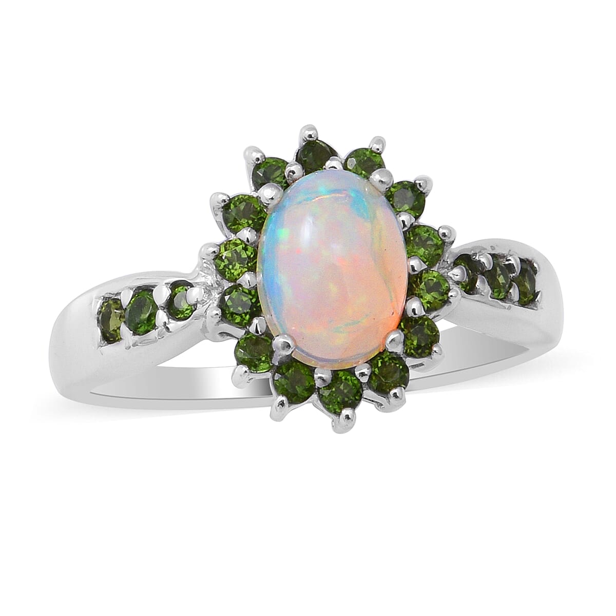 Ethiopian Welo Opal and Natural Chrome Diopside Cocktail Ring in Platinum Over Sterling Silver 1.40 ctw (1)